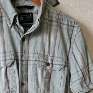 Carhartt Men’s Loose Fit Mid Weight Green  Barn Plaid Shirt Workwear Medium.